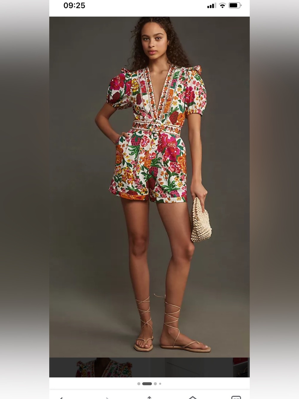 FARM Rio White Floral V-Neck Short Romper with Pink & Orange Blooms